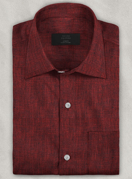 European Falu Red Linen Shirt - Half Sleeves