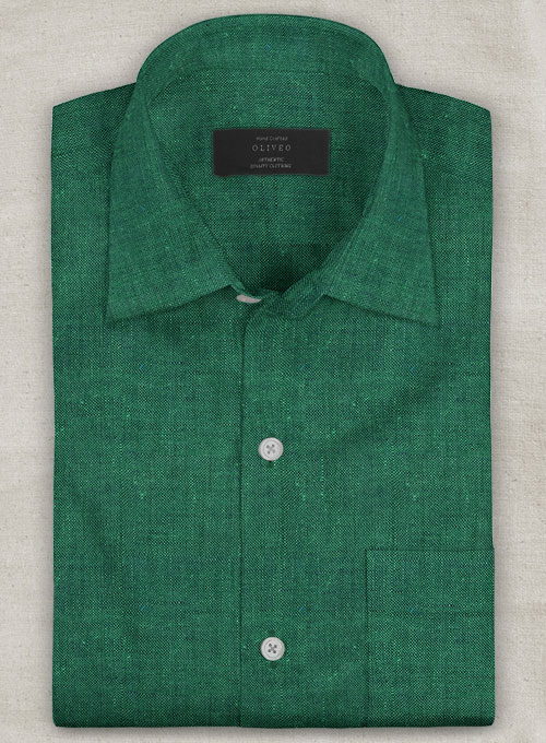 European Green Linen Shirt - Half Sleeves