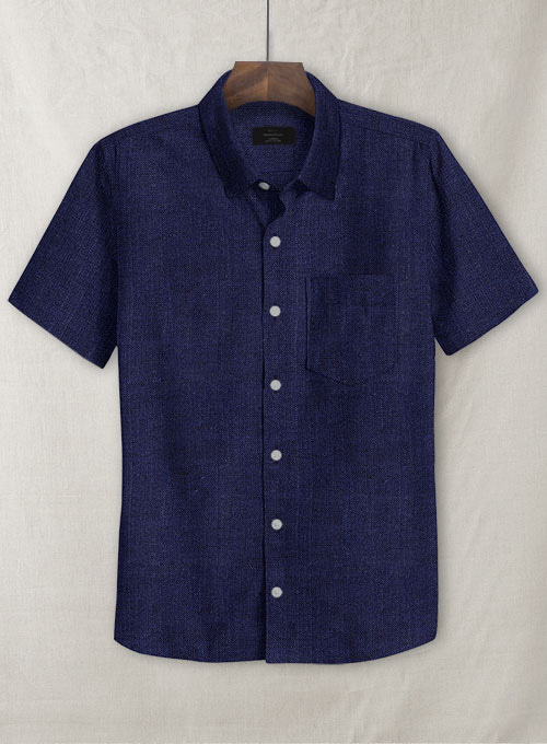 European Indigo Blue Linen Shirt - Half Sleeves