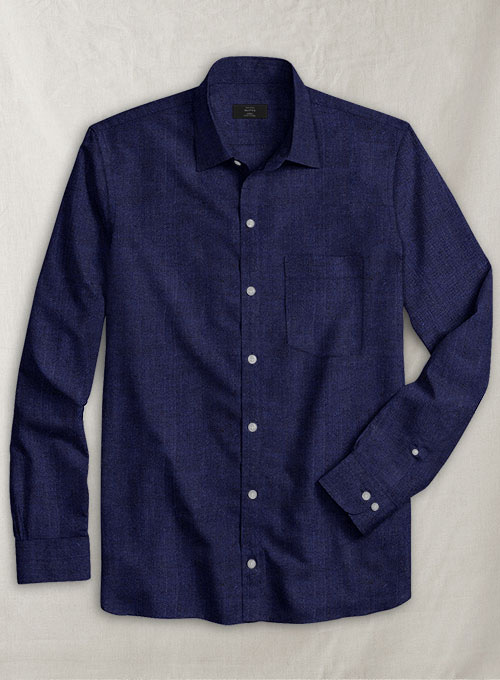 European Indigo Blue Linen Shirt - Full Sleeves