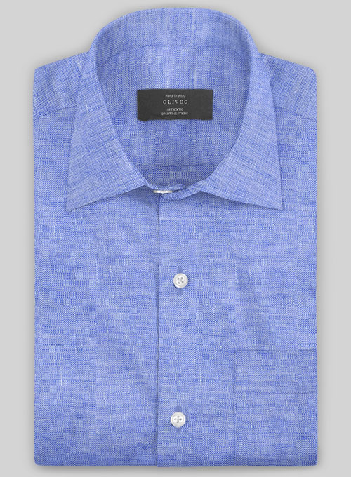 European Jordy Blue Linen Shirt - Half Sleeves - Click Image to Close