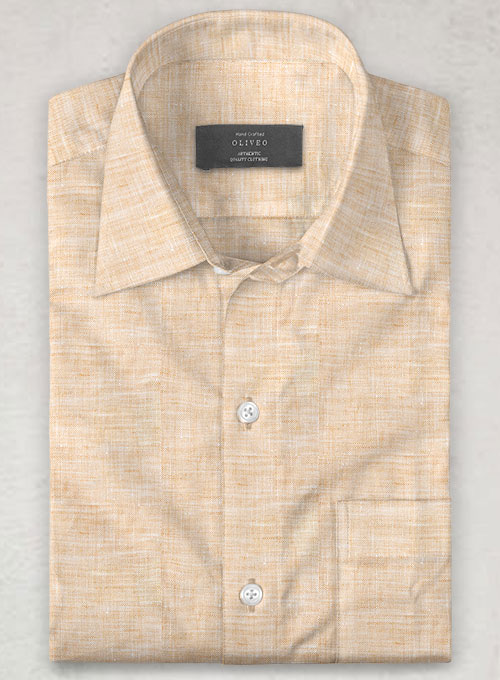 European Light Brown Linen Shirt - Half Sleeves - Click Image to Close