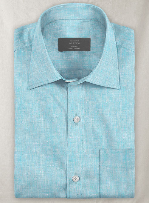 European Sky Blue Linen Shirt - Full Sleeves