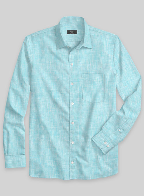 European Sky Blue Linen Shirt - Full Sleeves - Click Image to Close