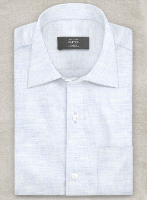 European Pale Blue Linen Shirt - Half Sleeves - Click Image to Close