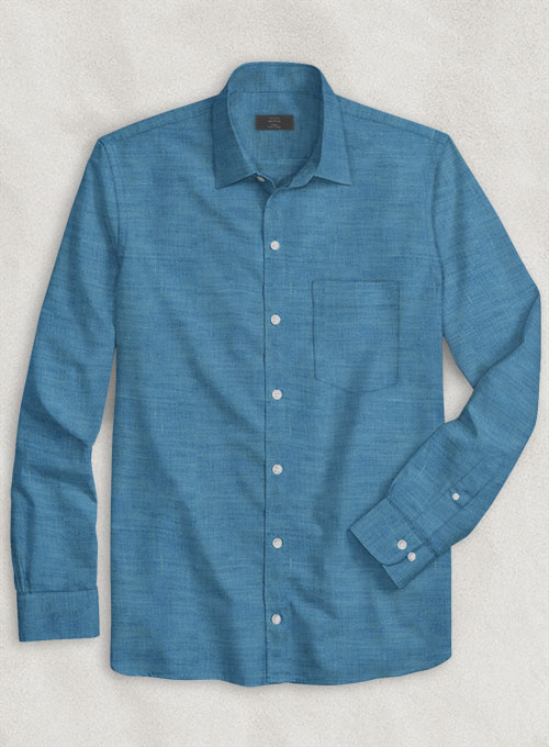 European Phthalo Blue Linen Shirt - Full Sleeves - Click Image to Close