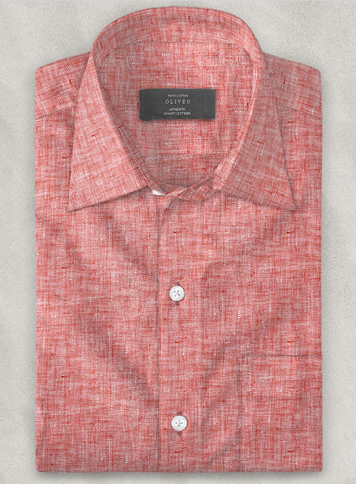 European Red Linen Shirt - Half Sleeves - Click Image to Close