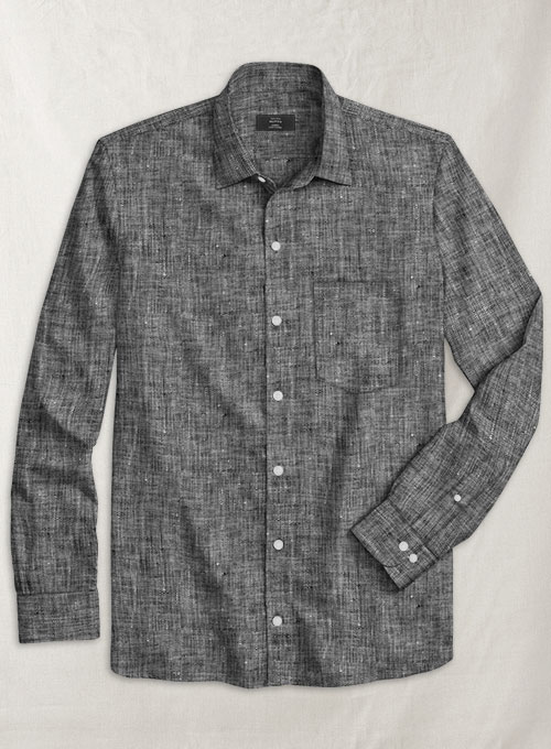 European Smoky Black Linen Shirt - Full Sleeves - Click Image to Close