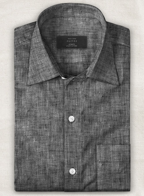 European Smoky Black Linen Shirt - Half Sleeves