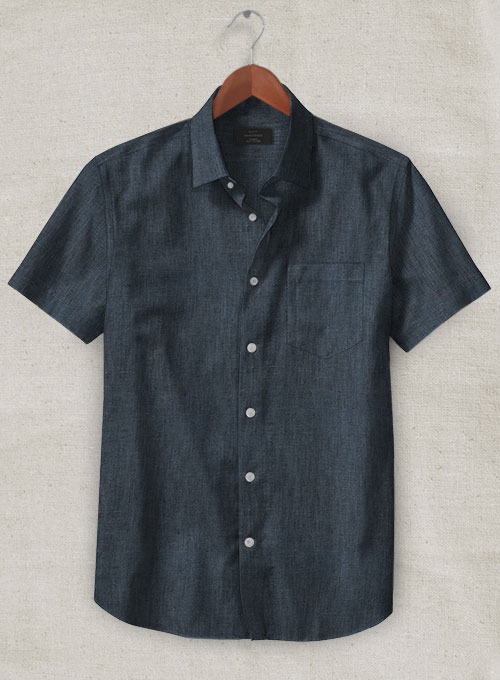 European Whale Blue Linen Shirt - Half Sleeves
