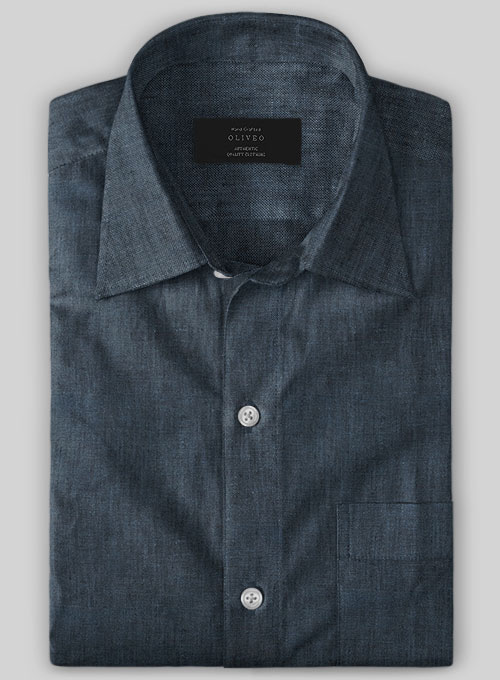 European Whale Blue Linen Shirt - Half Sleeves - Click Image to Close