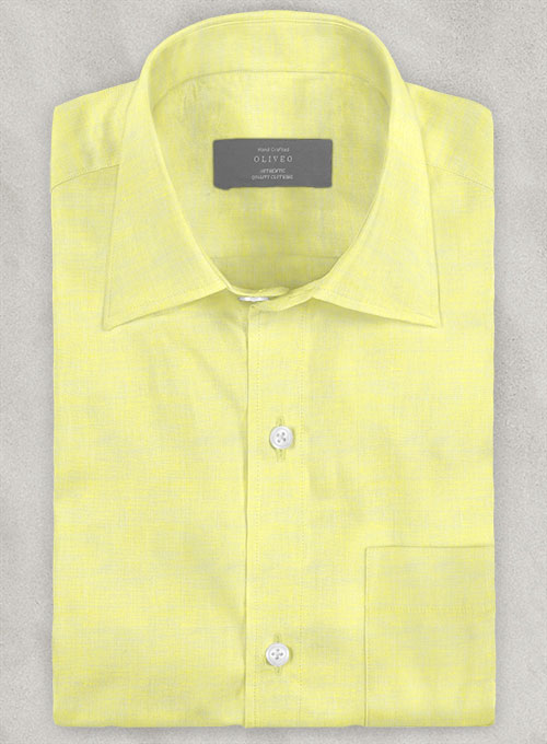 European Yellow Linen Shirt - Half Sleeves - Click Image to Close