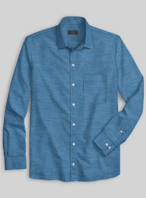 European Phthalo Blue Linen Shirt  - Full Sleeves