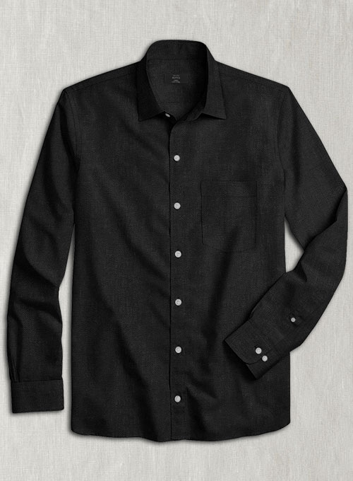 European Black Linen Shirt - Full Sleeves - Click Image to Close