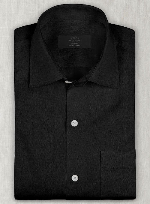European Black Linen Shirt - Half Sleeves