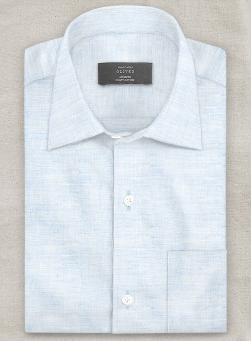 European Pale Blue Linen Shirt - Full Sleeves