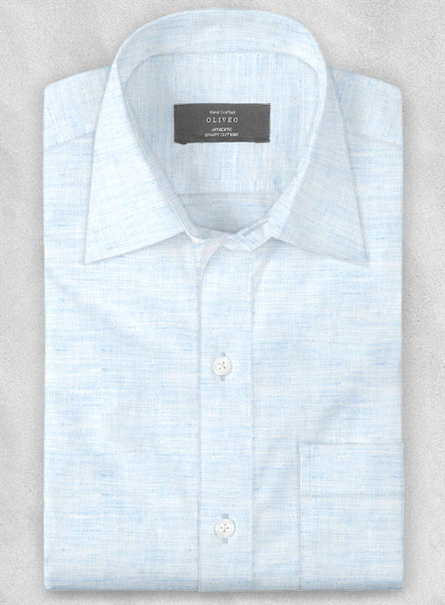 European Pale Blue Linen Shirt - Half Sleeves