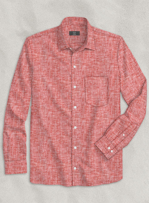 European Red Linen Shirt - Full Sleeves - Click Image to Close