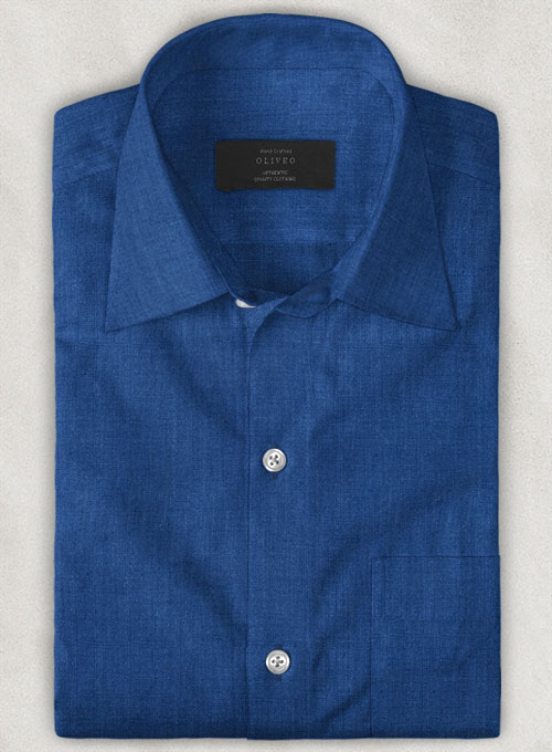 Makeyourownjeans.com - European Sapphire Blue Linen Shirt - Full Sleeves