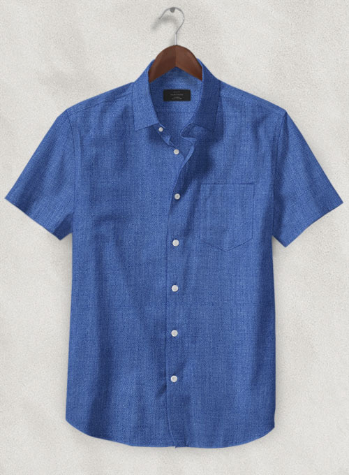 European Sapphire Blue Linen Shirt - Half Sleeves