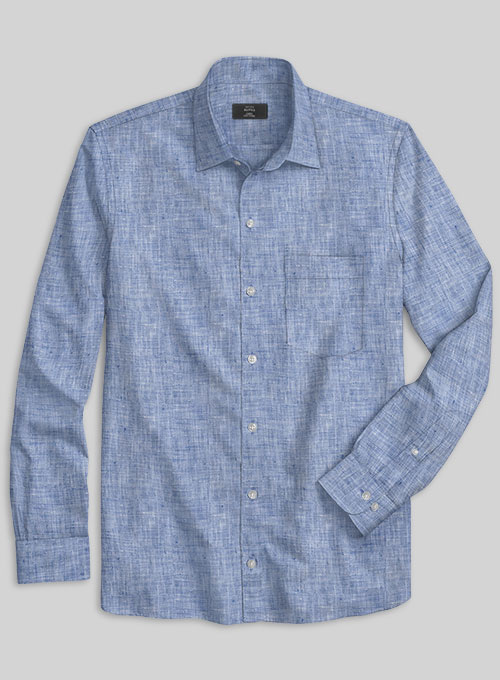 European Smalt Blue Linen Shirt - Full Sleeves