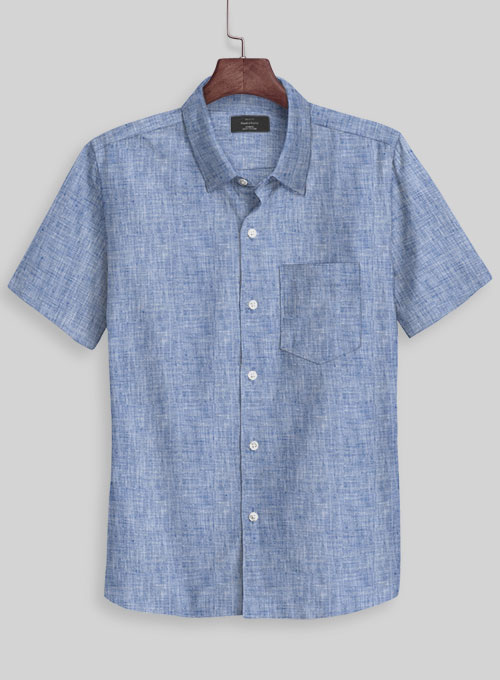 European Smalt Blue Linen Shirt - Half Sleeves