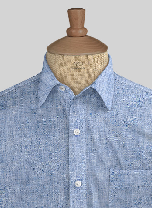 European Smalt Blue Linen Shirt - Half Sleeves - Click Image to Close