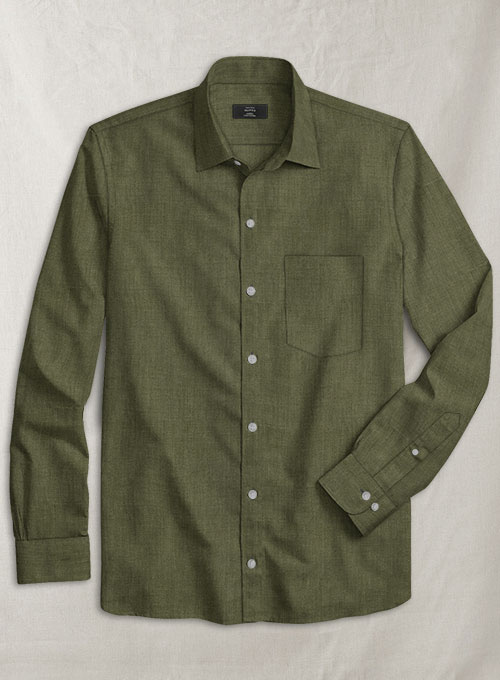 European Woodland Green Linen Shirt - Full Sleeves