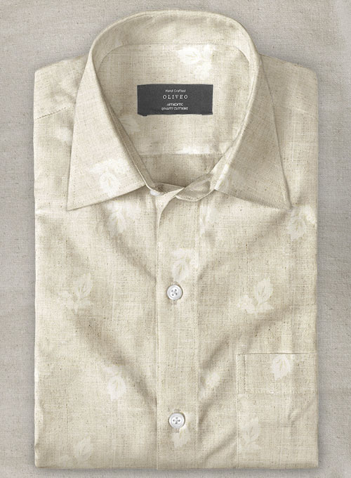 Frond Beige Linen Shirt - Half Sleeves