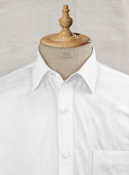 Italian Cotton Dobby Edvigo White Shirt - Half Sleeves