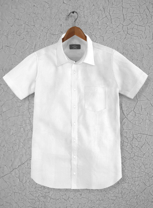 Italian Cotton Dobby Meica White Shirt - Half Sleeves