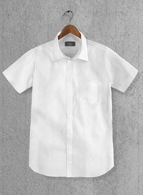 Italian Cotton Dobby Ordaz White Shirt - Half Sleeves