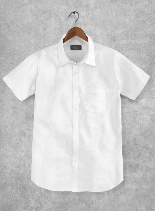 Italian Cotton Dobby Paolu White Shirt - Half Sleeves