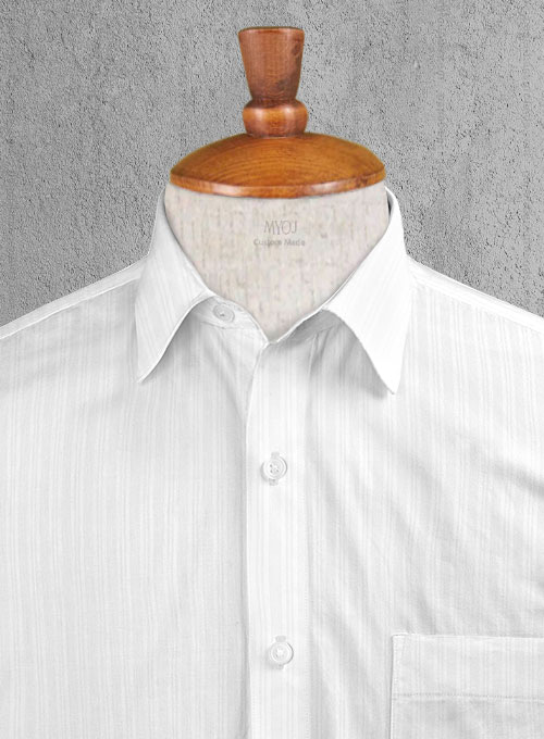 Italian Cotton Stripe Urora White Shirt - Half Sleeves