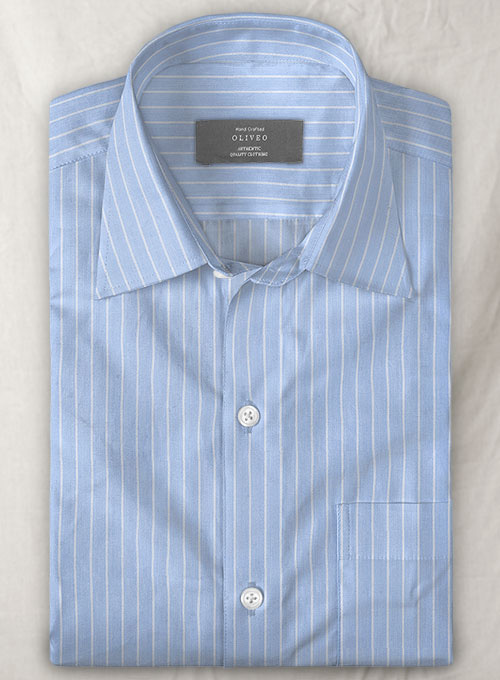 White and light blue striped pure cotton shirt | Belvest