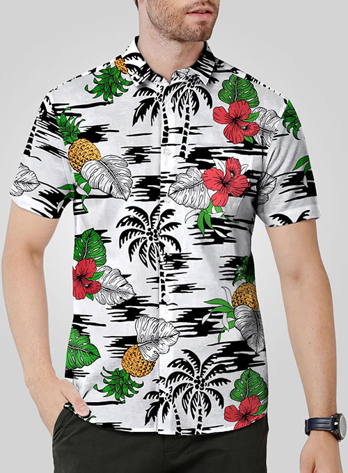 Italian Cotton Hibiscus Shirt- Half Sleeves - Click Image to Close