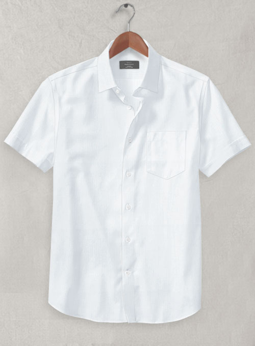 Italian Herringbone White Shirt - Half Sleeves