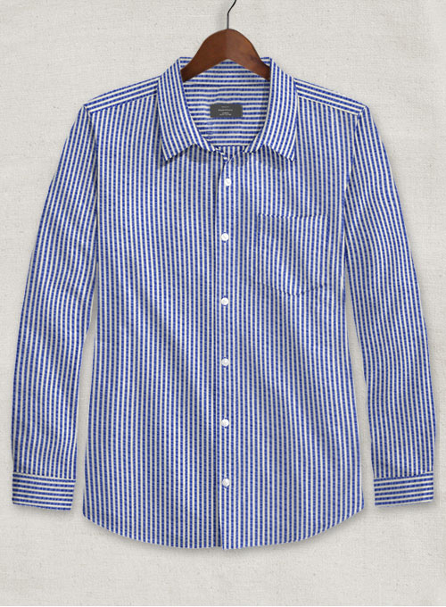 Italian Seersucker Cobalt Blue Shirt