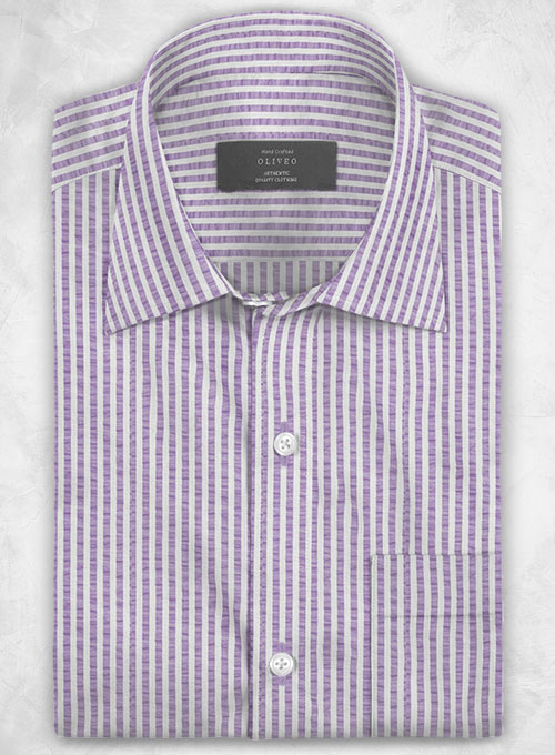 Italian Seersucker Lavender Shirt - Half Sleeves