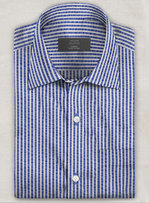 Italian Seersucker Cobalt Blue Shirt - Half Sleeves