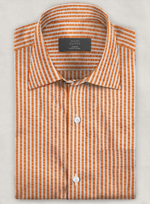 Italian Seersucker Orange Shirt - Half Sleeves