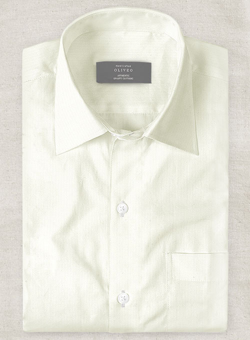 Ivory Herringbone Cotton Shirt - Half Sleeves
