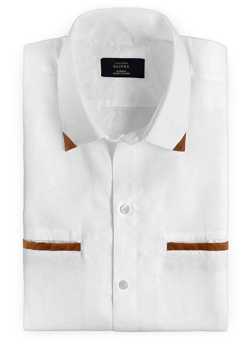 Leather Trim Linen Shirt