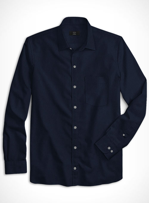 Navy Herringbone Cotton Shirt - Click Image to Close