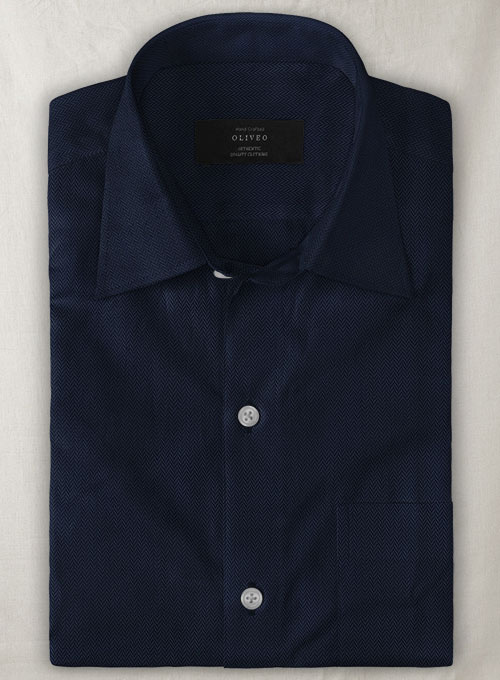 Navy Herringbone Cotton Shirt - Half Sleeves