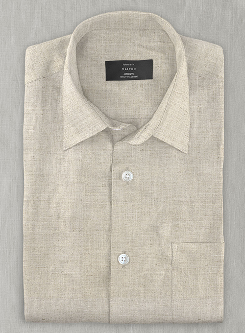 Oatmeal Beige Linen Shirt - Full Sleeves