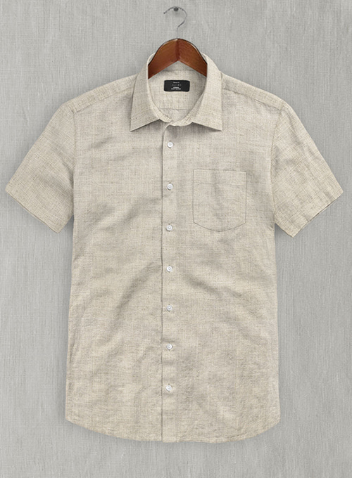 Oatmeal Beige Linen Shirt - Half Sleeves