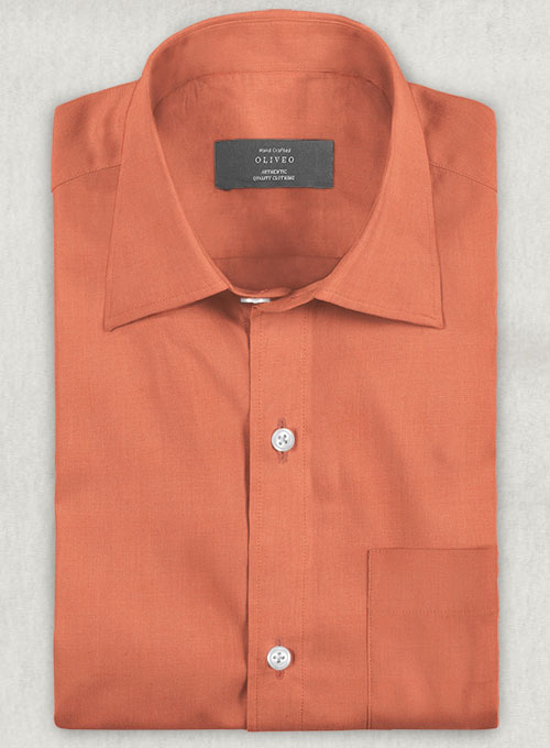 Orange Stretch Twill Shirt - Half Sleeves