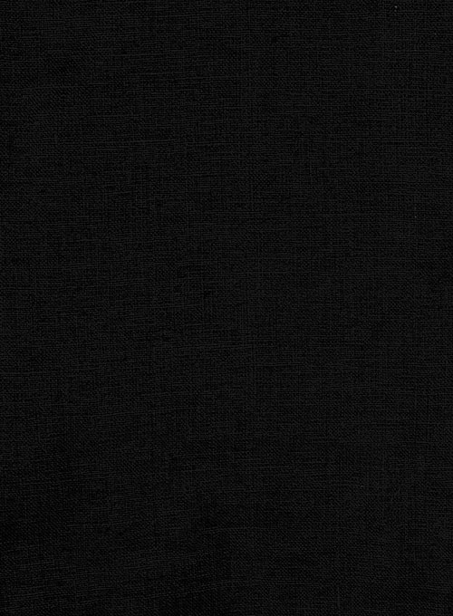 Pure Black Linen Leather Trim Shirt - Full Sleeves