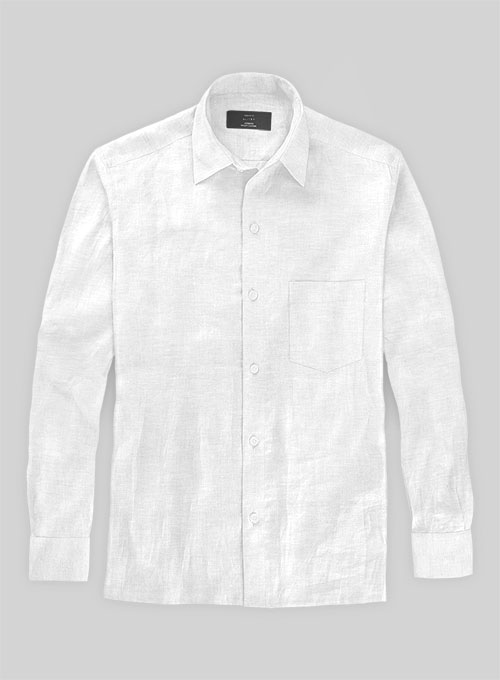 Pure White Linen Shirt - Full Sleeves - Click Image to Close